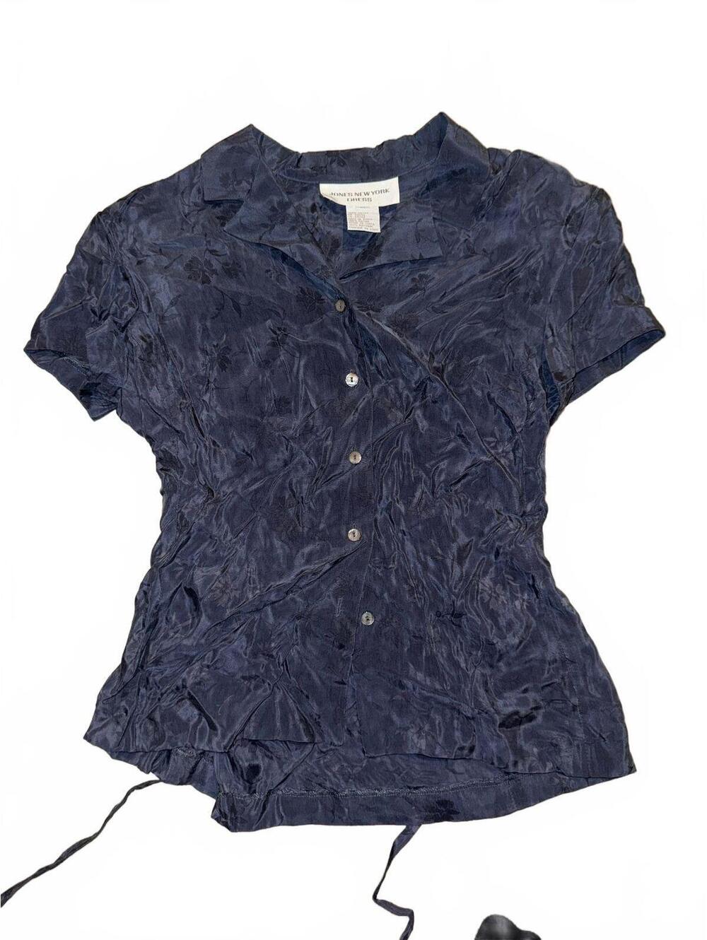 Vintage Jones New York Navy Short Sleeve Button Down Top Size 10 New With Tags